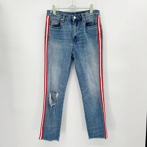 Blank NYC Rivington Striped Distressed‎ Boyfriend Jeans Size 28 Light Wash Denim